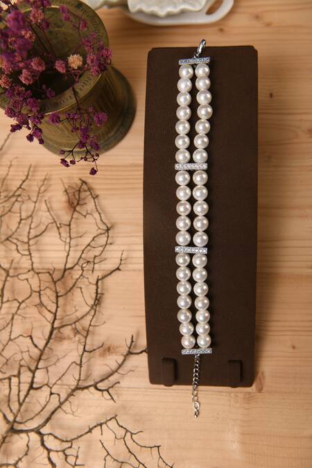 Totapari_Silver Plated Pearls, Stones Double Row And Bracelet _Online_at_Aza_Fashions