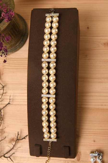 Totapari_Gold Plated Pearls, Stones And Embellished Bracelet _Online_at_Aza_Fashions