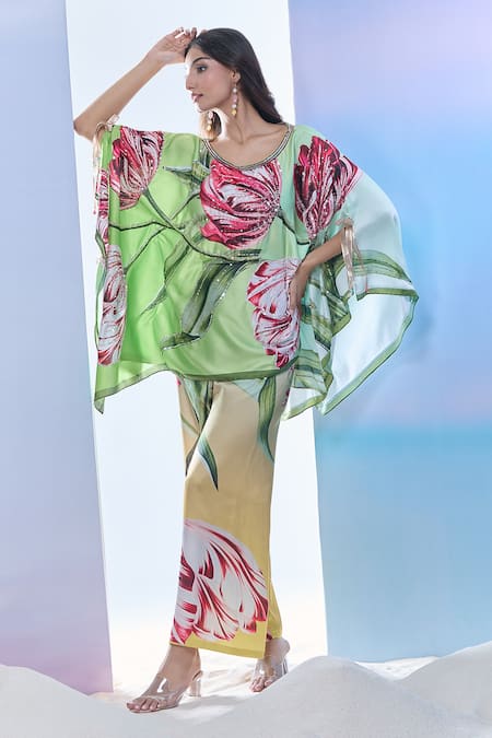 Pria Kataria Puri Shaded Green Tulip Blossom Tunic 