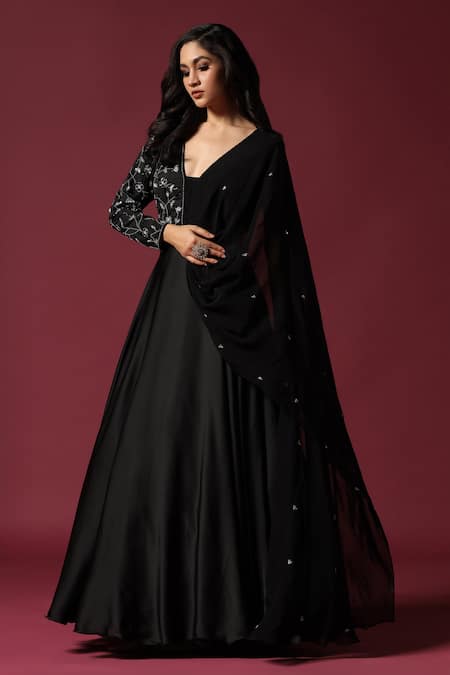 Two Sisters By Gyans Floral Yoke Embroidered Draped Gown 