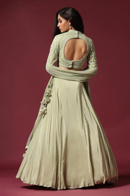 Two Sisters By Gyans Mint Pearl Embroidered Lehenga Set