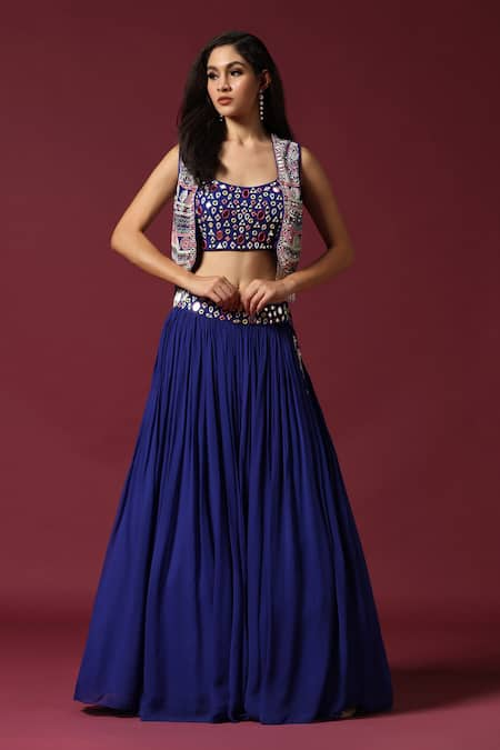 Two Sisters By Gyans Mirror Work Koti Lehenga Set 