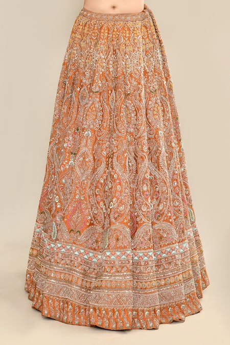 Kalighata_Yellow Silk, Chiffon, Net Cut Work, Sequins, Floral Bridal Lehenga Set _Online_at_Aza_Fashions