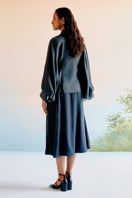 Echostudio Cowl Neck Abstract Print Top & Skirt Set 