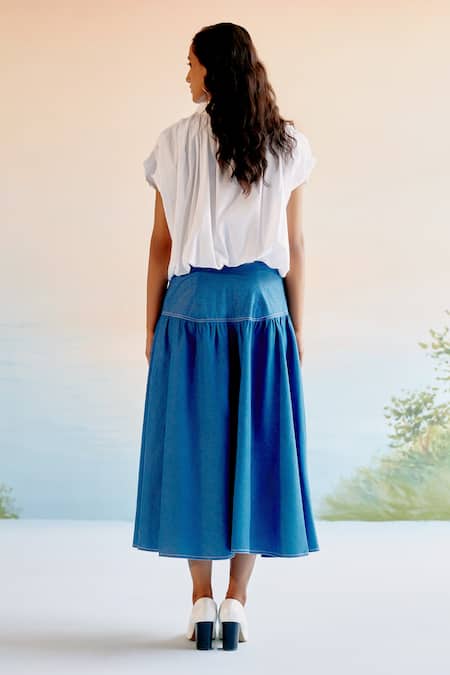 Echostudio Yolk Style Blue Denim Midi Skirt 