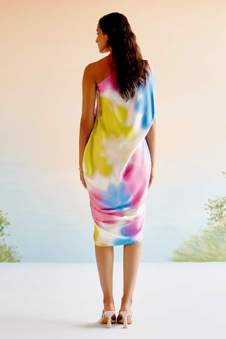 Echostudio Multi Color Floral One Shoulder Dress 