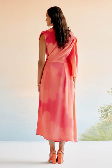 Echostudio Peach Abstract Floral Midi Dress 