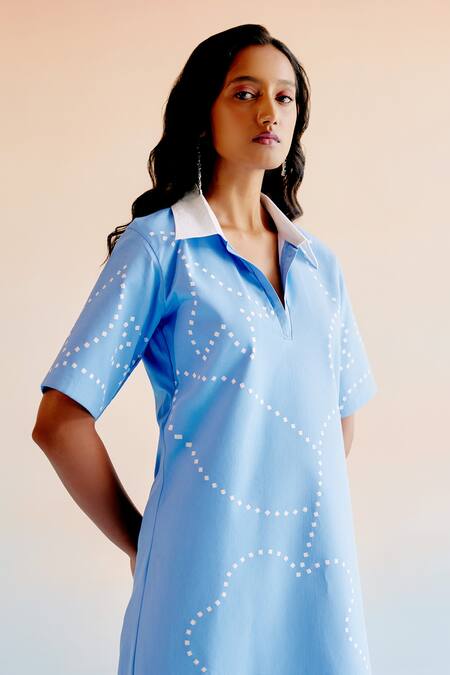 Buy_Echostudio_Blue Imported Crepe Cutwork Floral Collar Midi Dress _Online_at_Aza_Fashions