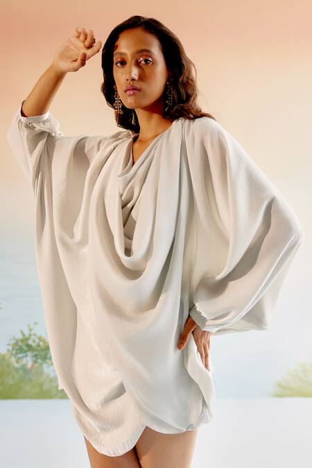 Buy Echostudio Gray Satin Cowl Neck Grey Designer Dress Online at Aza Fashions Buy_Echostudio_Gray Satin Cowl Neck Grey Designer Dress _Online_at_Aza_Fashions