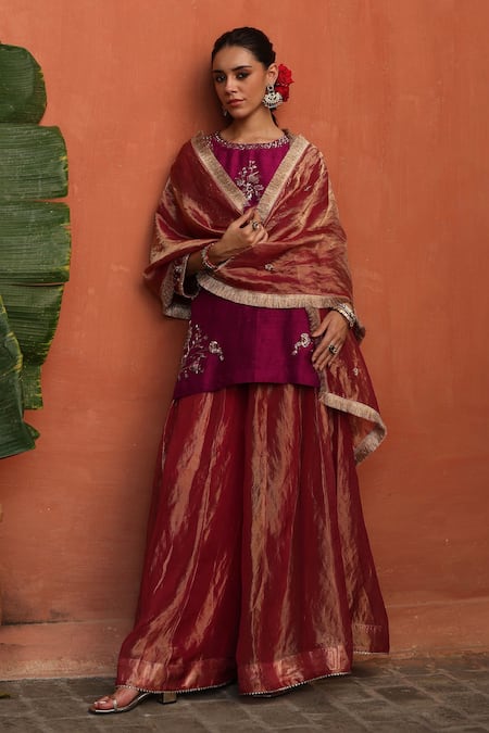 Begum Embellished Magenta Kurta Sharara Set 