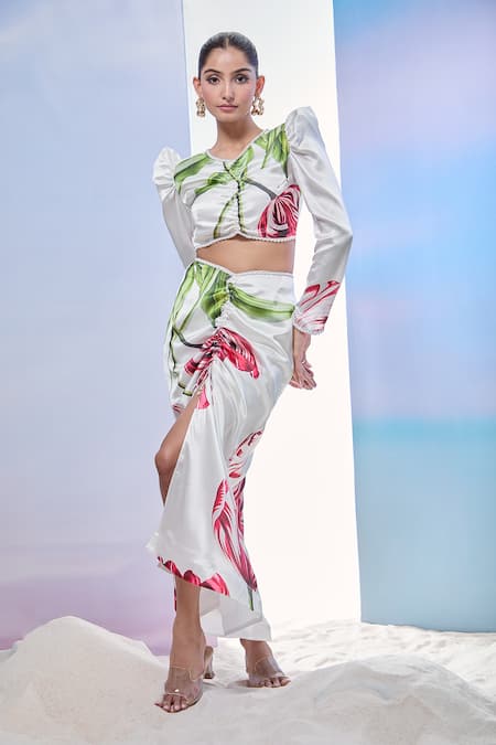 Pria Kataria Puri Tulip Print Crop Top & Asymmetric Skirt 
