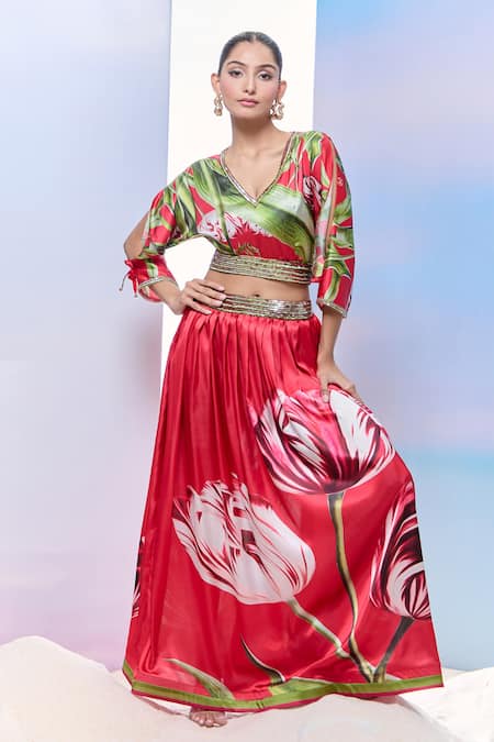 Pria Kataria Puri Tulip Print Crop Top With Skirt 