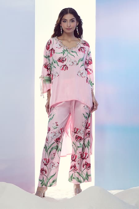 Pria Kataria Puri Tulip Print High-Low Tunic & Pant Set 