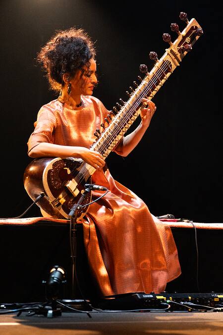 Shop Ampm Gold Round Neck Metallic Woven Tunic And Palazzo Set Shop_Ampm_Gold Round Neck Metallic Woven Tunic And Palazzo Set