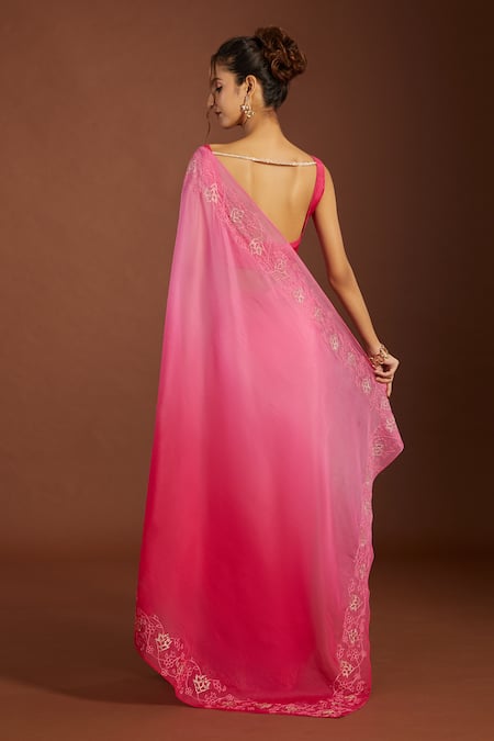 Meghna Shah Floral Embroidered Ombre Saree & Blouse 