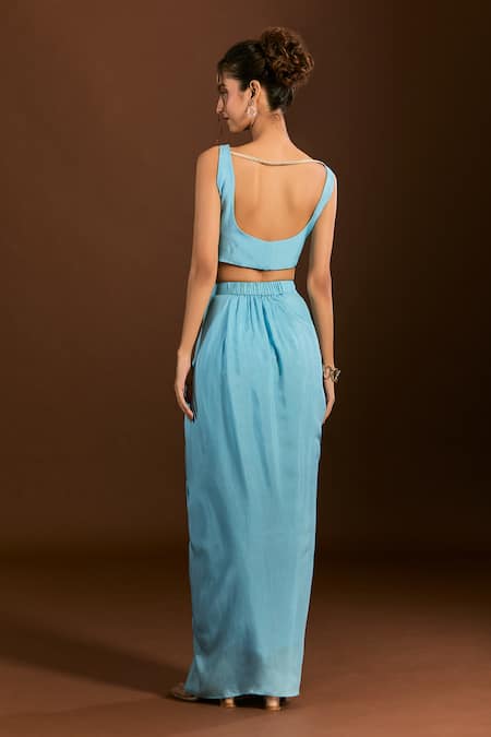 Meghna Shah Jaal Embroidered Blue Blouse Dhoti Set 