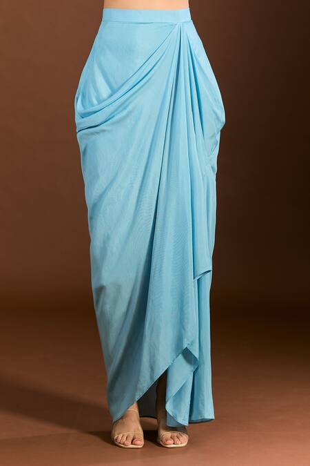 Meghna Shah_Blue Organza, Embroidery, Zari Scoop Neck Jaal Blouse Dhoti Set _at_Aza_Fashions