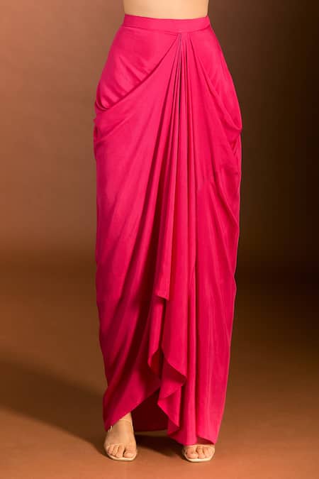 Shop_Meghna Shah_Pink Organza, Embroidery Split V-neck Jaal Blouse And Dhoti Skirt Set _Online_at_Aza_Fashions