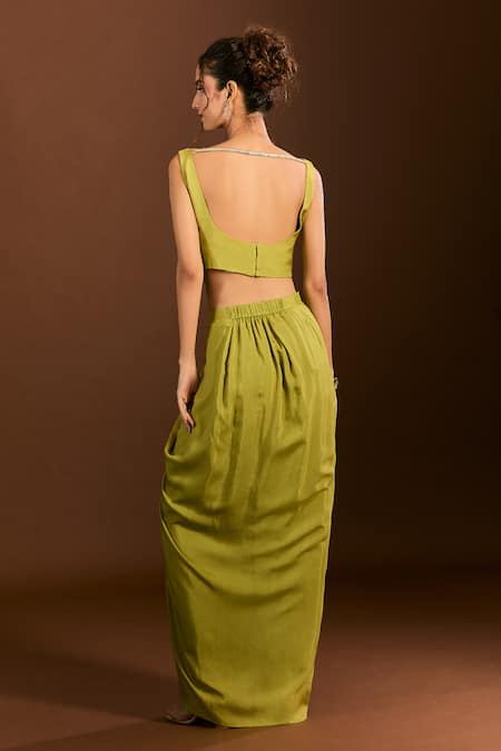 Meghna Shah Foliage Embroidered Blouse & Dhoti Skirt Set 