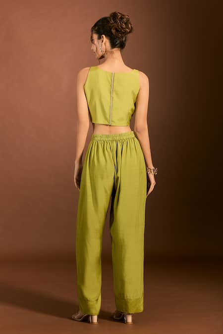 Meghna Shah Zari Embroidered Green Blouse Pant Set 