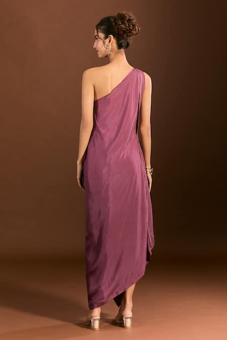 Meghna Shah Purple Floral Embroidered Draped Gown 