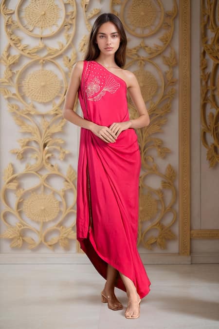 Meghna shah Asymmetric Floral Embroidered Draped Gown 