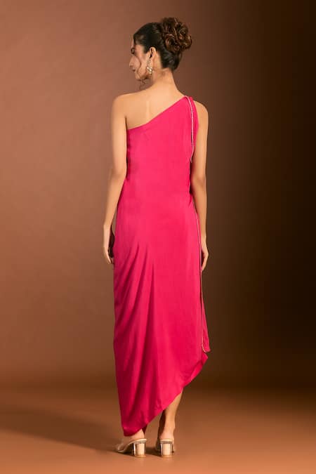 Meghna Shah Asymmetric Draped Floral Embroidered Gown 