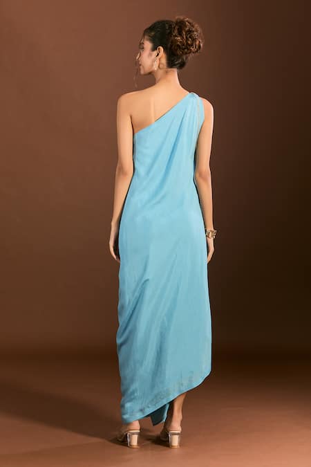 Meghna Shah Asymmetric Draped Floral Embroidered Gown 