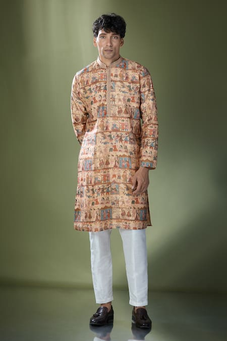 Buy_Rng Safawala_Beige Cotton, Silk Tribal Printed Kurta Set