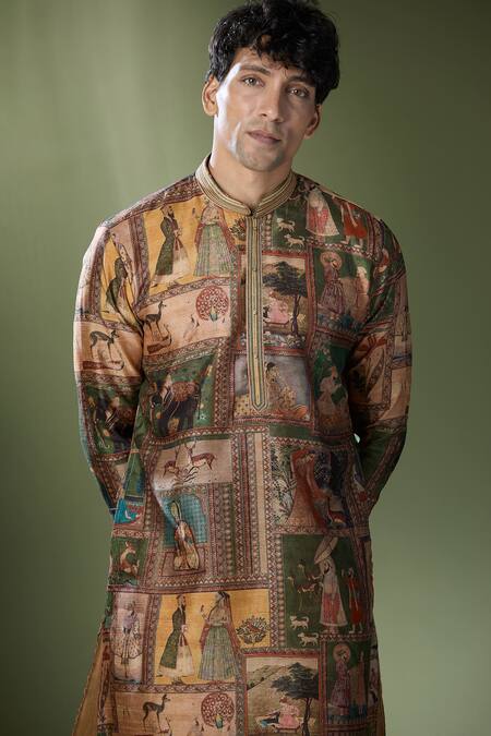 Buy Rng Safawala Beige Cotton, Silk Embroidery Tribal Printed Kurta Set Online at Aza Fashions Buy_Rng Safawala_Beige Cotton, Silk Embroidery Tribal Printed Kurta Set_Online_at_Aza_Fashions