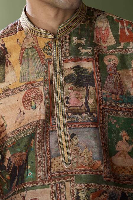 Shop Rng Safawala Beige Cotton, Silk Embroidery Tribal Printed Kurta Set Online at Aza Fashions Shop_Rng Safawala_Beige Cotton, Silk Embroidery Tribal Printed Kurta Set_Online_at_Aza_Fashions