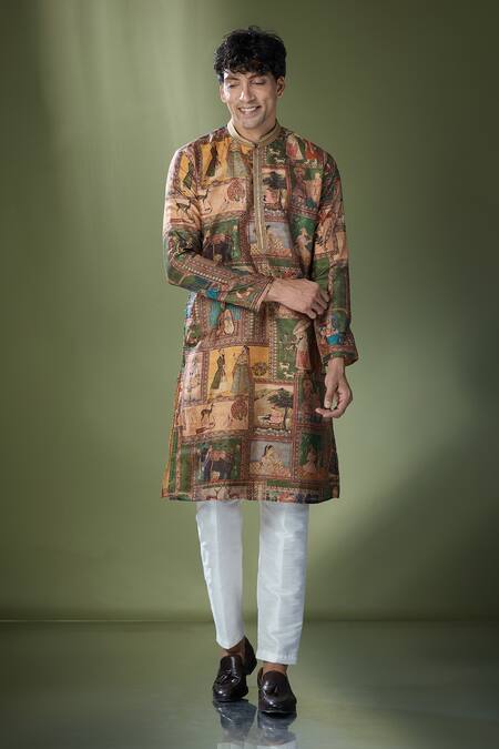 Buy Rng Safawala Beige Cotton, Silk Embroidery Tribal Printed Kurta Set Buy_Rng Safawala_Beige Cotton, Silk Embroidery Tribal Printed Kurta Set