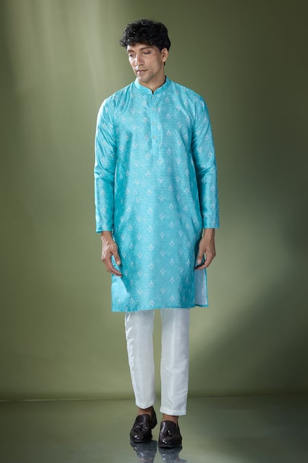 Buy Rng Safawala Blue Cotton, Silk Ikat Printed Kurta Set Online at Aza Fashions Buy_Rng Safawala_Blue Cotton, Silk Ikat Printed Kurta Set_Online_at_Aza_Fashions