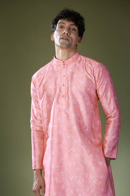 Rng Safawala_Pink Cotton, Silk Ikat Printed Kurta And Pant Set_Online_at_Aza_Fashions