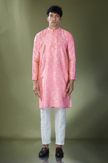 Shop_Rng Safawala_Pink Cotton, Silk Ikat Printed Kurta And Pant Set_Online_at_Aza_Fashions