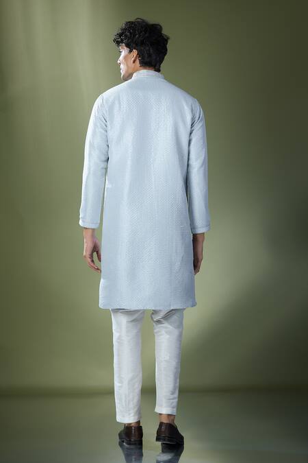 Shop Rng Safawala Blue Cotton, Silk Sequins Embroidered Kurta Set at Aza Fashions Shop_Rng Safawala_Blue Cotton, Silk Sequins Embroidered Kurta Set_at_Aza_Fashions