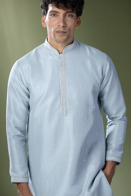 Rng Safawala Blue Cotton, Silk Sequins Embroidered Kurta Set Online at Aza Fashions Rng Safawala_Blue Cotton, Silk Sequins Embroidered Kurta Set_Online_at_Aza_Fashions