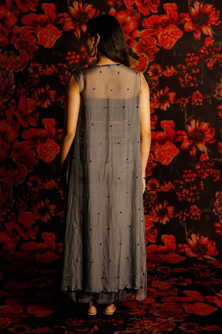 House Of TA-YA Floral Applique Grey Blouse & Skirt Set 