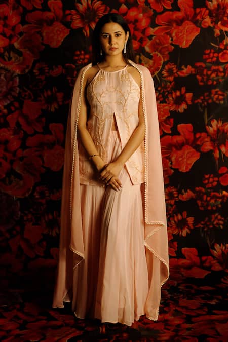 House Of TA-YA Peach Bead Embroidered Kurta Set 