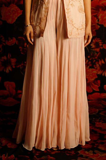 Buy House Of TA-YA Peach Viscose, Silk, Georgette Pearls, Beads Halter Neck Embroidered Kurta Set Online at Aza Fashions Buy_House Of TA-YA_Peach Viscose, Silk, Georgette Pearls, Beads Halter Neck Embroidered Kurta Set _Online_at_Aza_Fashions