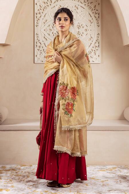 Buy Rivaaj Clothing Maroon Organza, Modal Sequins, Embroidery Round Neck Blossom Vine Anarkali Set Online at Aza Fashions Buy_Rivaaj Clothing_Maroon Organza, Modal Sequins, Embroidery Round Neck Blossom Vine Anarkali Set _Online_at_Aza_Fashions