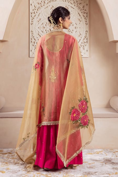 Shop Rivaaj Clothing Pink Organza, Modal Sequins, Embroidery Floral Vine Anarkali Set With Dupatta at Aza Fashions Shop_Rivaaj Clothing_Pink Organza, Modal Sequins, Embroidery Floral Vine Anarkali Set With Dupatta _at_Aza_Fashions
