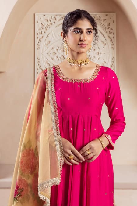 Shop Rivaaj Clothing Pink Organza, Modal Sequins, Embroidery Floral Vine Anarkali Set With Dupatta Online at Aza Fashions Shop_Rivaaj Clothing_Pink Organza, Modal Sequins, Embroidery Floral Vine Anarkali Set With Dupatta _Online_at_Aza_Fashions
