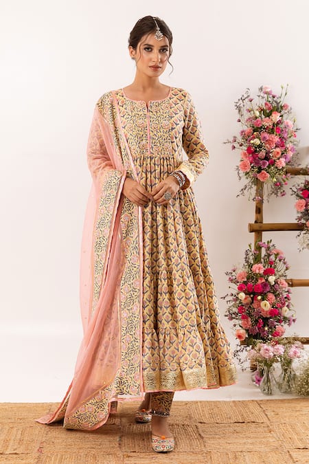 Rivaaj Clothing Floral Motif Anarkali Set with Dupatta & Pant 