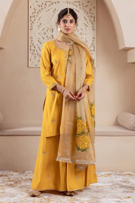 Rivaaj Clothing Musk Blossom Embroidered Kurta Sharara Set 