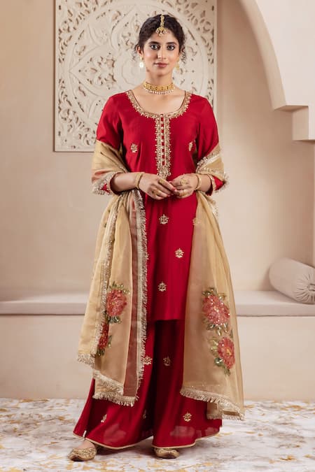 Rivaaj Clothing Gulnaz Bullian Blossom Buti Embroidered Kurta Sharara Set 