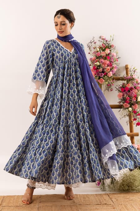 Rivaaj Clothing Tulip Handblock Print Anarkali Set 