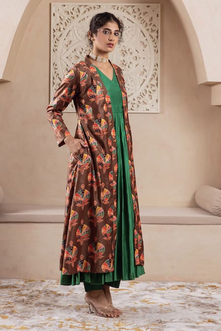 Buy Rivaaj Clothing Brown Velvet, Cotton Foil Printing, Embroidery Open Floral Printed Anarkali Set Online at Aza Fashions Buy_Rivaaj Clothing_Brown Velvet, Cotton Foil Printing, Embroidery Open Floral Printed Anarkali Set _Online_at_Aza_Fashions