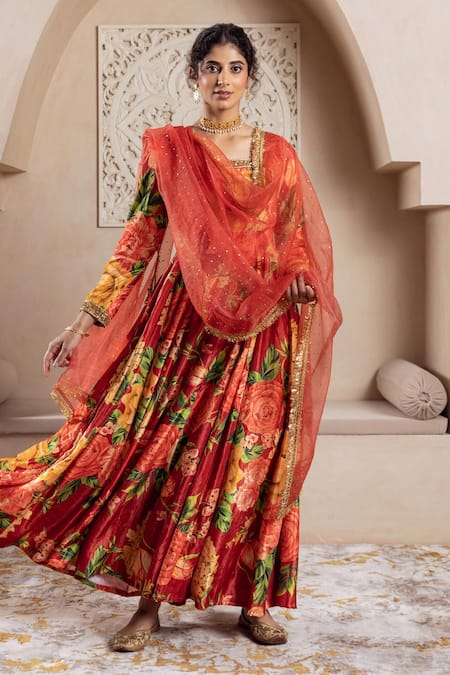 Rivaaj Clothing Botanical Print Velvet Anarkali Set 