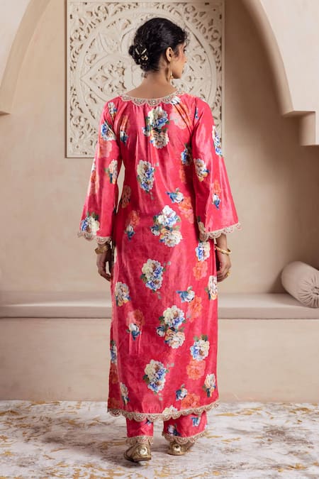 Rivaaj Clothing Bouquet Print Velvet Kurta Set 